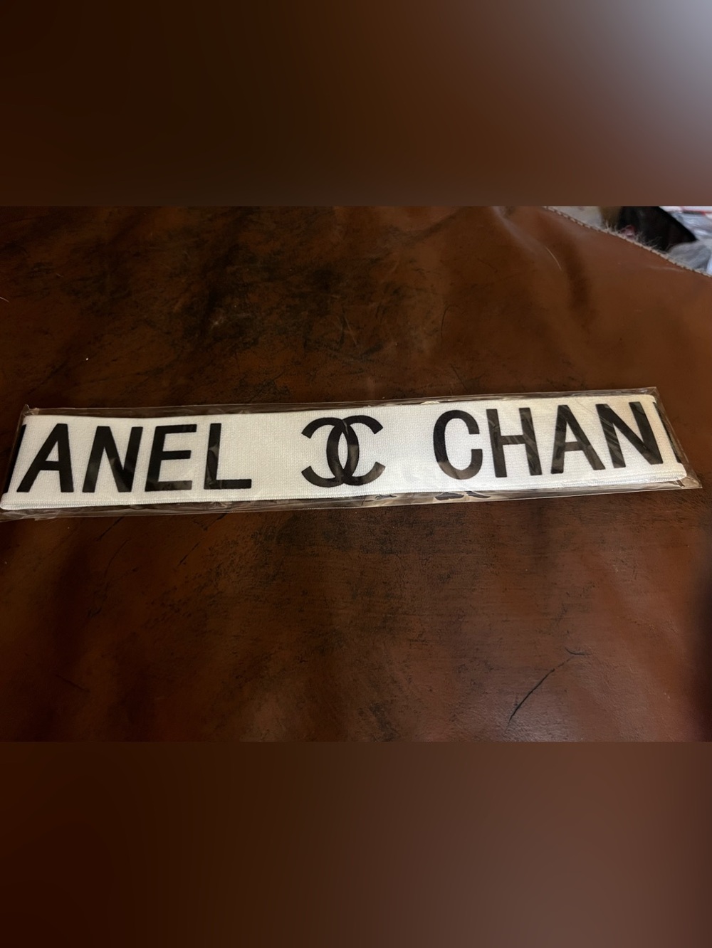 🤍 Double C Designer White Black Lettering Stretch Headband
